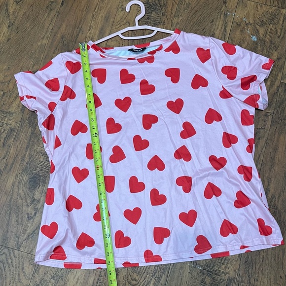 Wmns Pajamas Lounge Set Short Sleeve Long Elastic Waist Pants Hearts Pink/red 3x - Picture 4 of 12